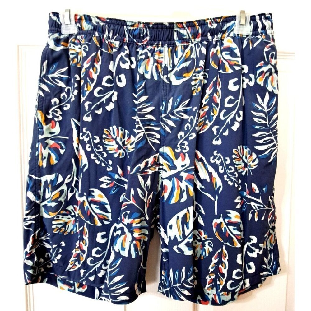 Kirkland Men's L Navy Swim Trunks Multicolor Leaf Print